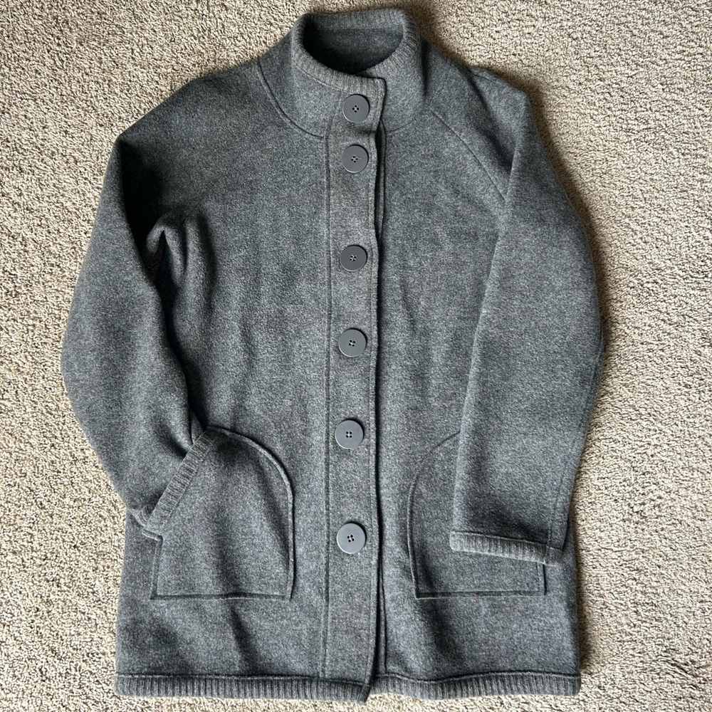 Jones New York Signature Wool/Nylon Grey Car Coat Jacket Lightweight Unlined EUC